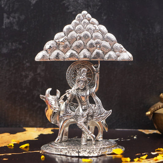 Govardhan Krishna Idol 8.5" Silver Plated | 480g
