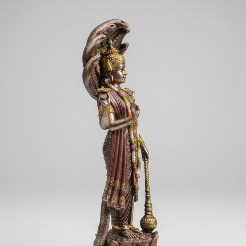 Lord Vishnu Idol Showpiece – Detailed Polyresin Statue with Serpent Canopy & Lotus Base