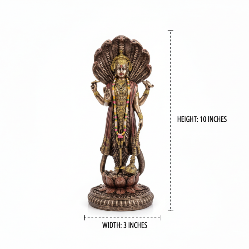 Lord Vishnu Idol Showpiece – Detailed Polyresin Statue with Serpent Canopy & Lotus Base