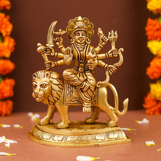 Stunning Brass Maa Durga Statue (6.5 Inch), 1.2 KG