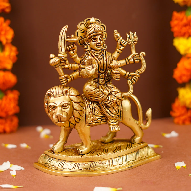 Stunning Brass Maa Durga Statue (6.5 Inch), 1.2 KG