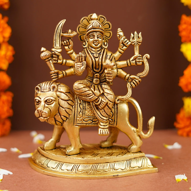 Stunning Brass Maa Durga Statue (6.5 Inch), 1.2 KG