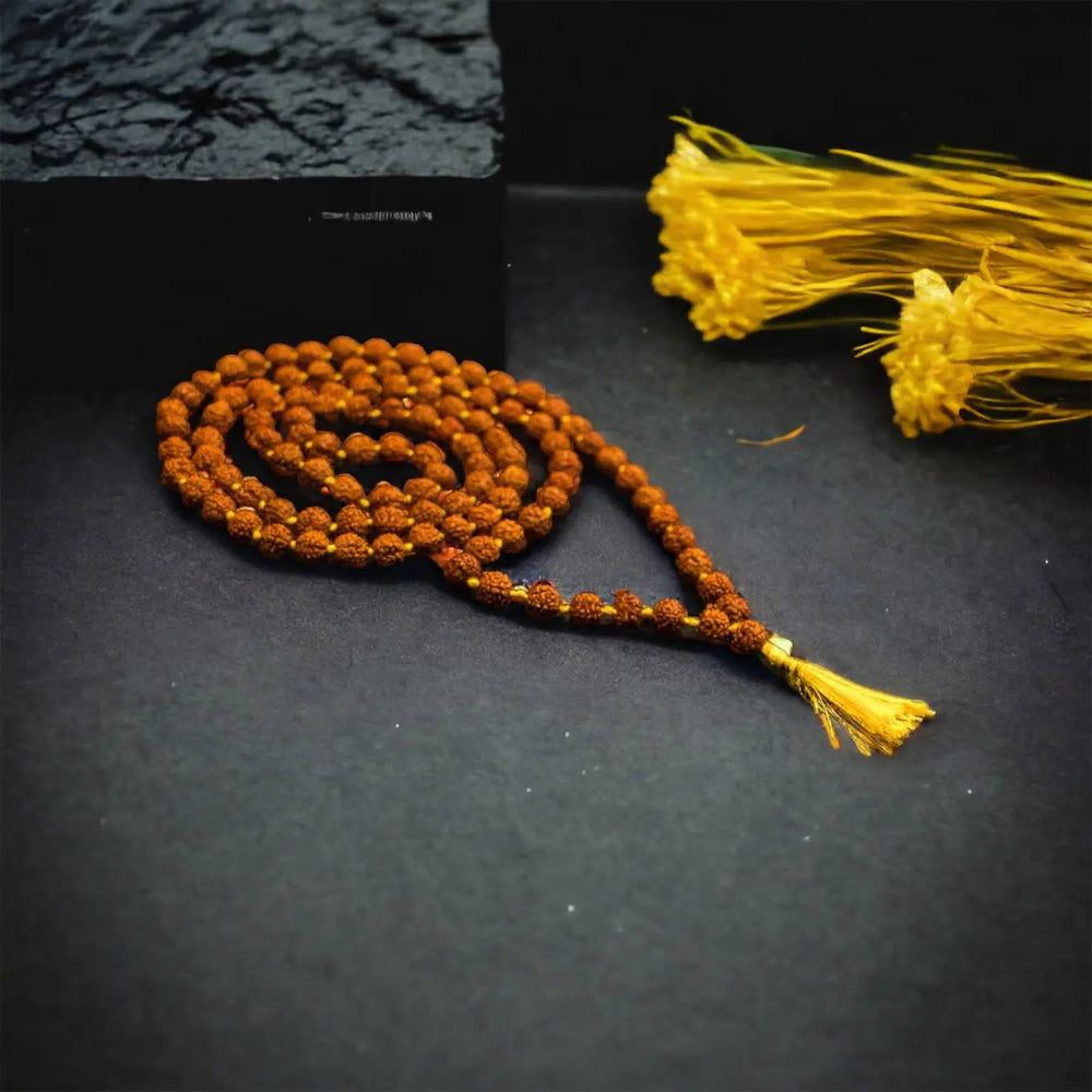 NakshatraOne Brown Five Mukhi Rudraksha Mala 108+1 Beads