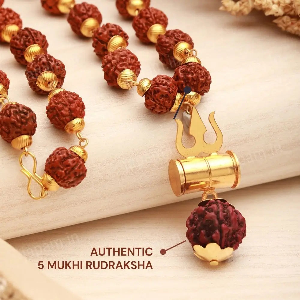 Gold Plated Rudraksha Trishool Necklace Nakshatra one