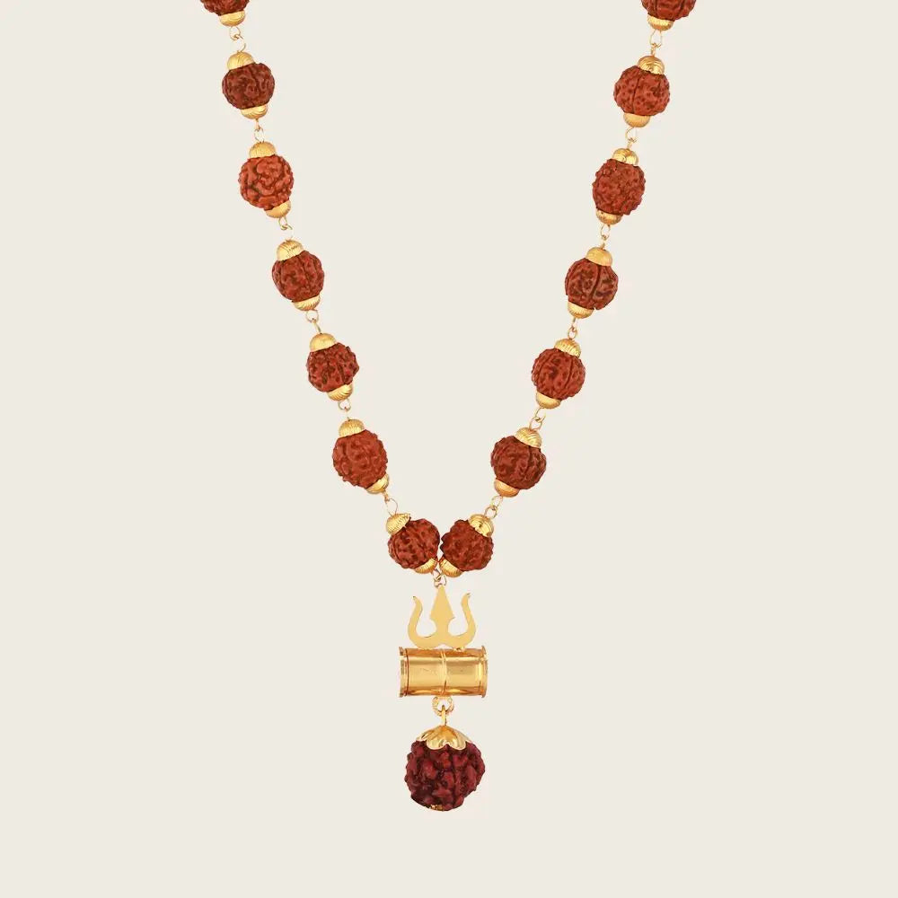 NakshatraOne Gold Plated Om Trishool Rudraksha Necklace