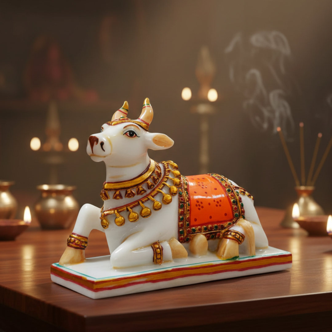 Premium White Marble Nandi Idol