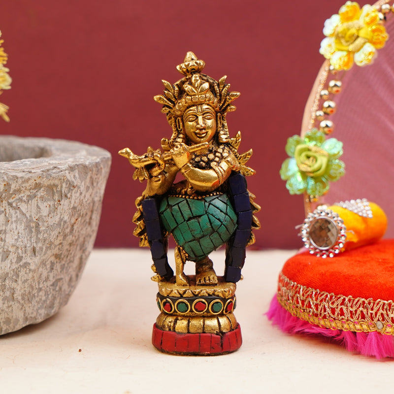 Serene Lord Krishna Statue Playing Flute (5 Inch) | 450g