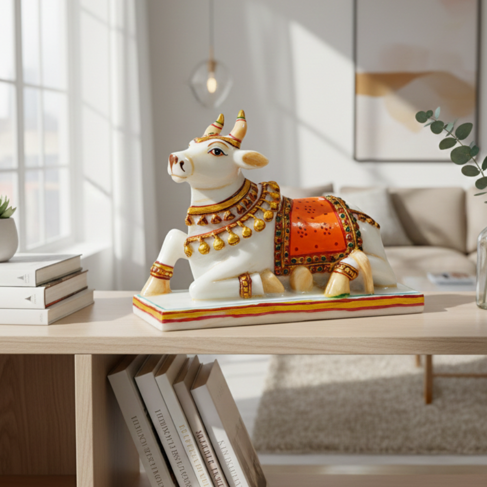 White Marble Nandi Statue