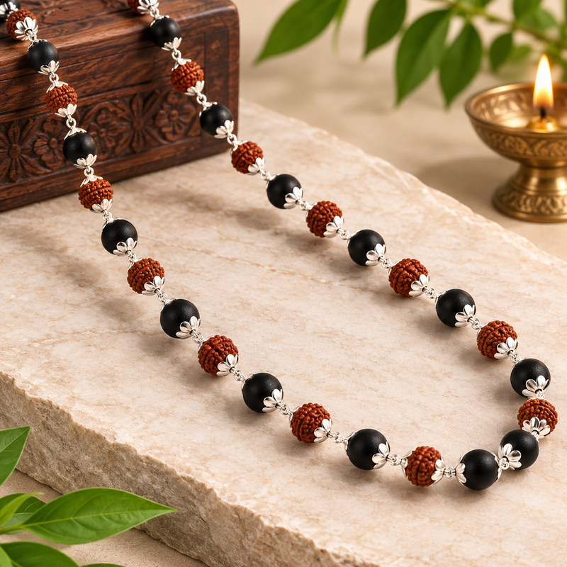 Silver Plated Divya Rudraksha Karungali Mala