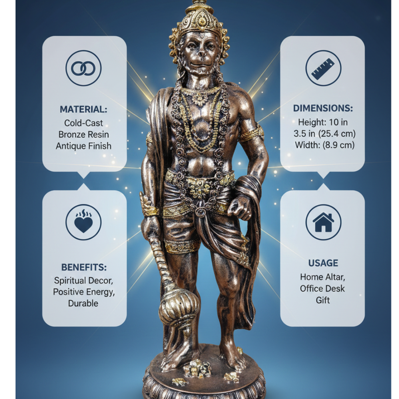 Premium Standing Hanuman Idol – Antique Finish Divine Murti for Home Temple