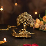 Gold Plated Krishna Sitting Under Tree With Peacock 5 Inch | 155g