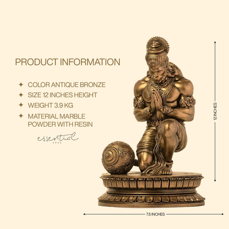 Hanuman Idol in Antique Brass Finish – Decorative Showpiece for Home & Office