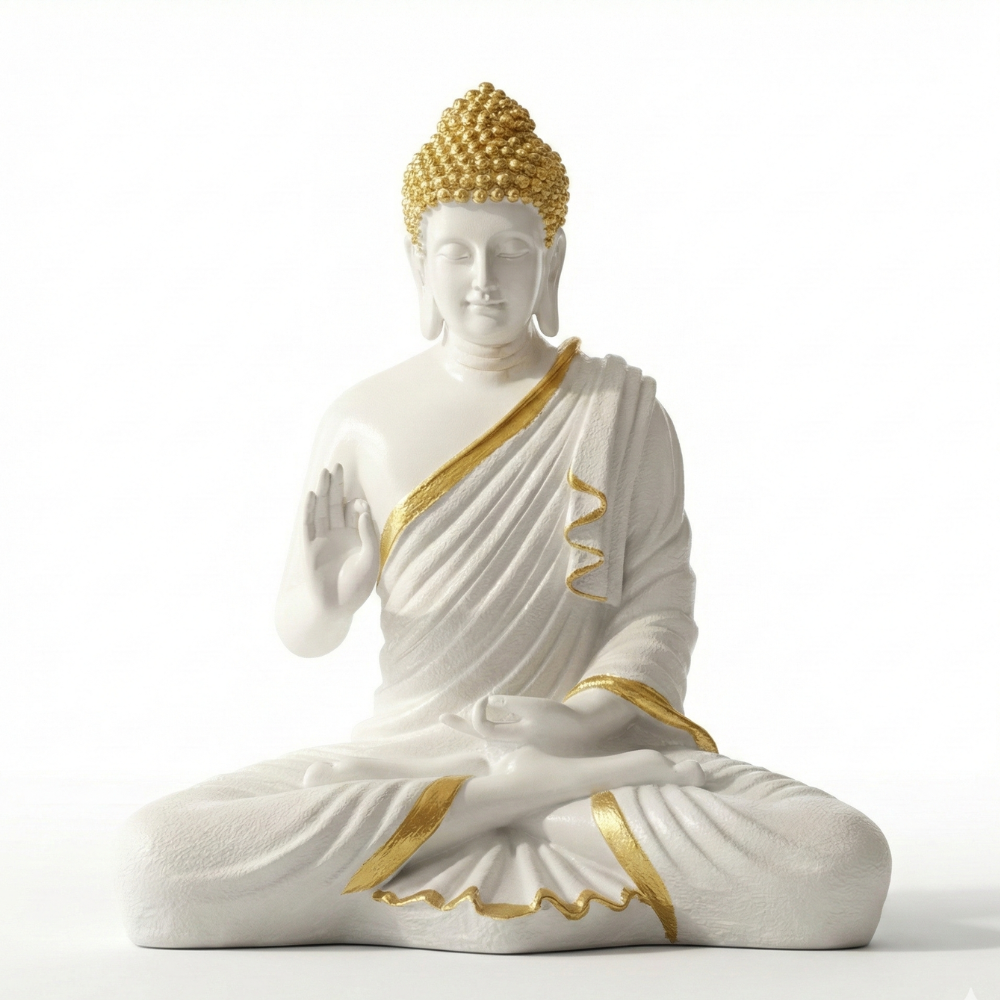 15-Inch White & Gold Buddha Idol Showpiece for Home Decor