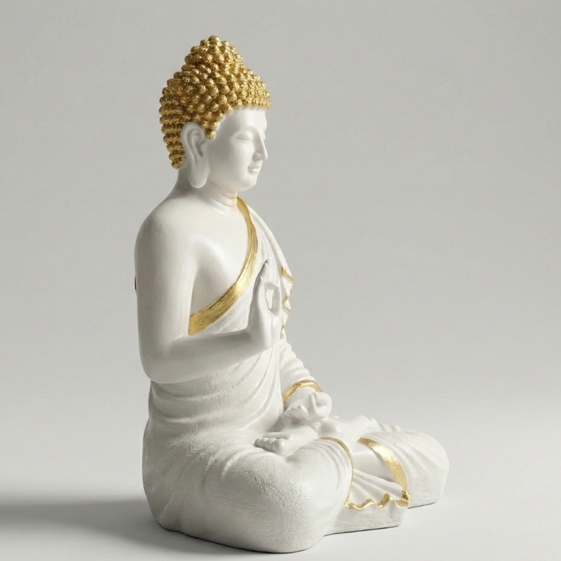 15-Inch White & Gold Buddha Idol Showpiece for Home Decor