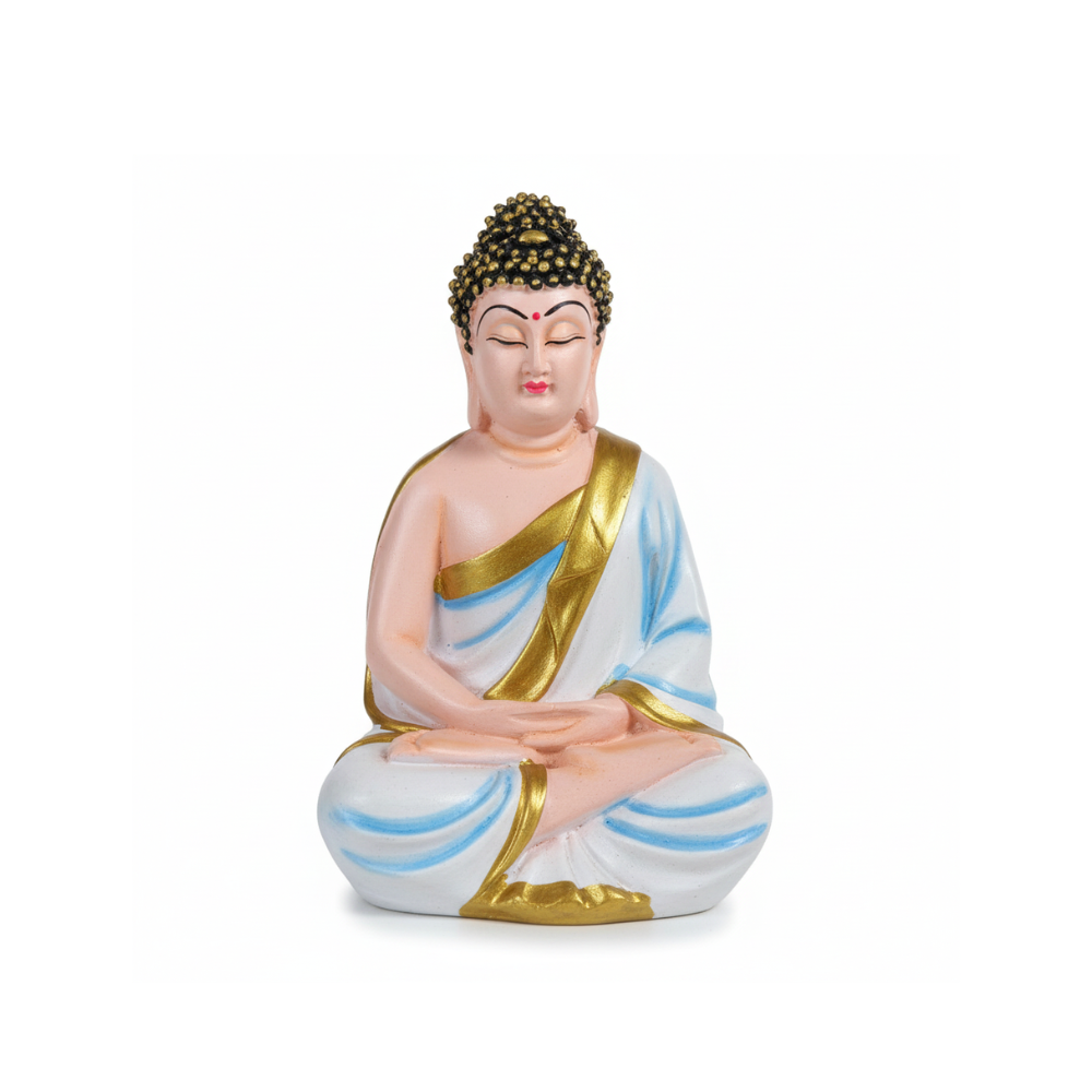 White & Sky Blue Buddha Statue