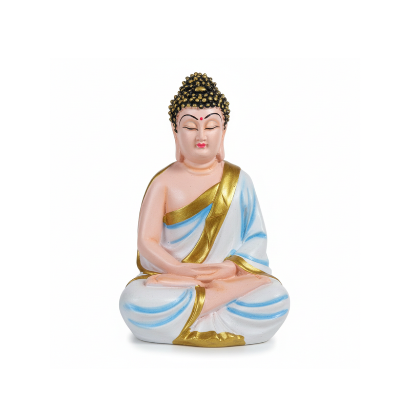 White & Sky Blue Buddha Statue