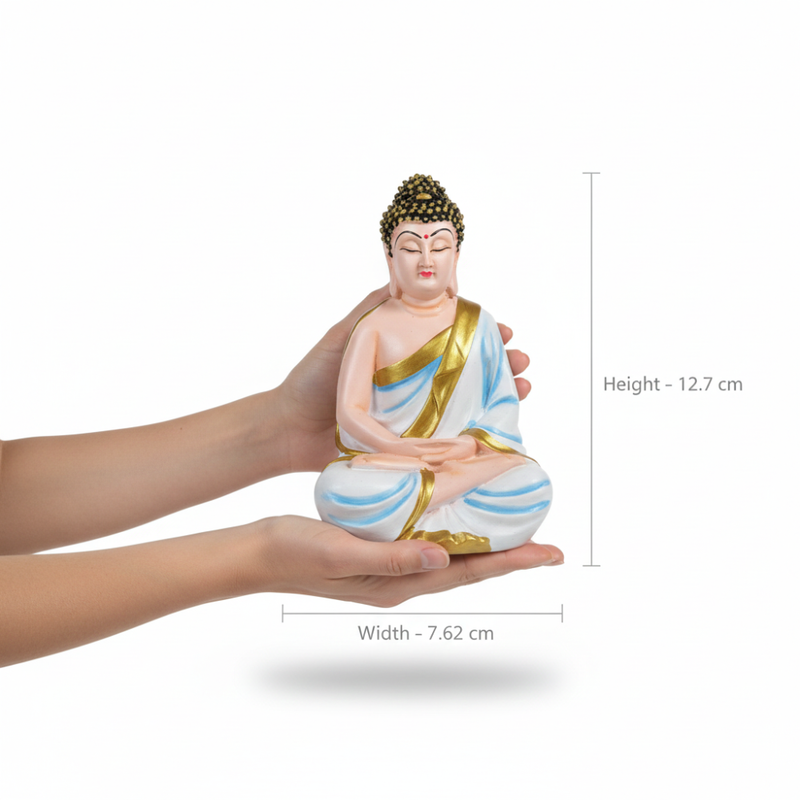 White & Sky Blue Buddha Statue