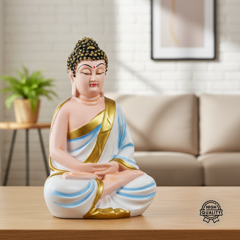 White & Sky Blue Buddha Statue