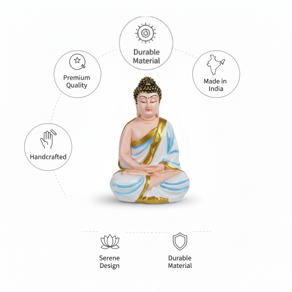 White & Sky Blue Buddha Statue