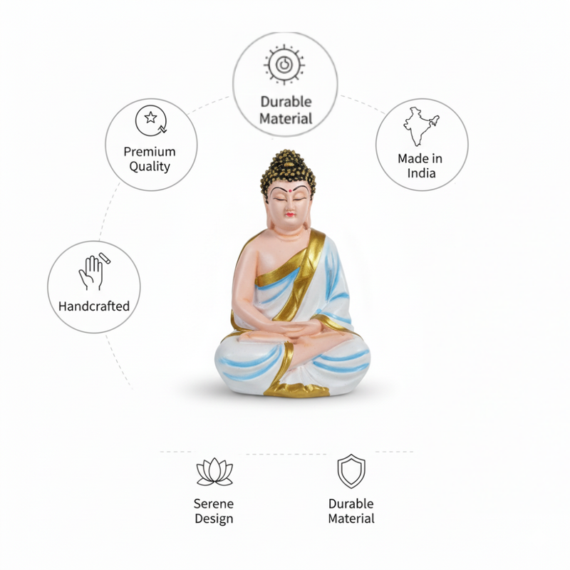 White & Sky Blue Buddha Statue