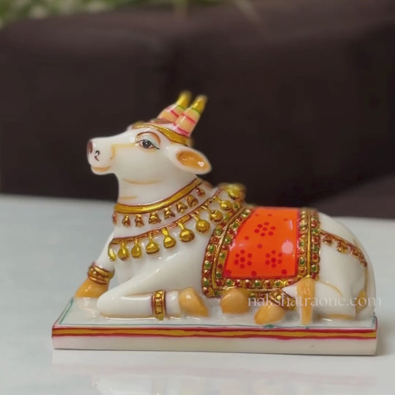 Premium White Marble Nandi Idol